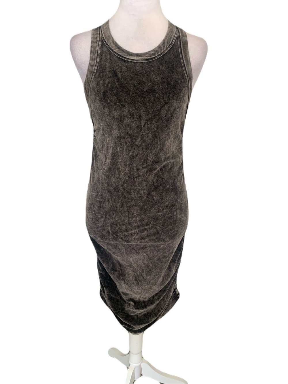 sundays Women’s Medium Washed Charcoal Sleeveless Velour Soft Tank Midi Dress